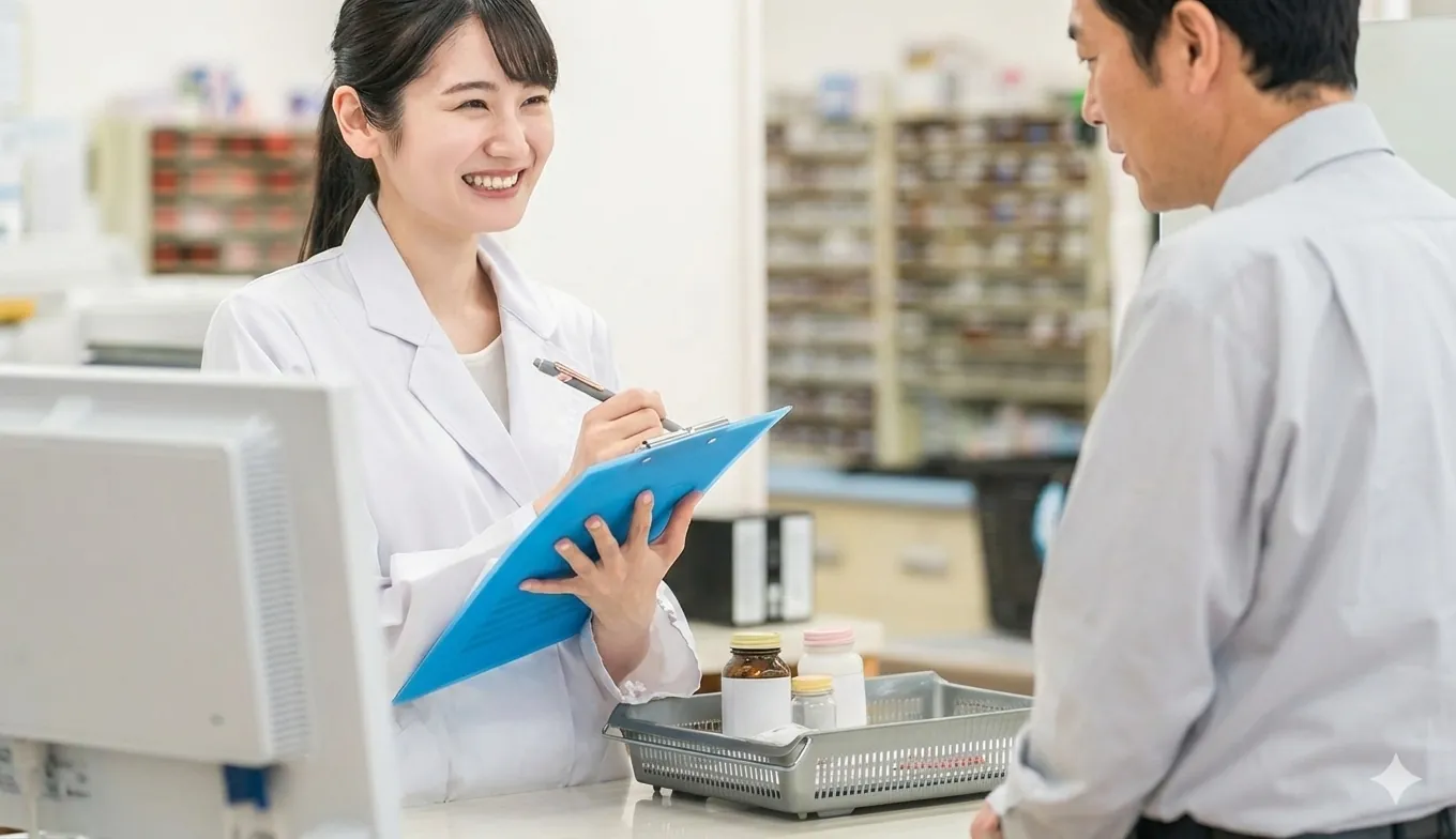 薬局で実習指導を受ける様子
